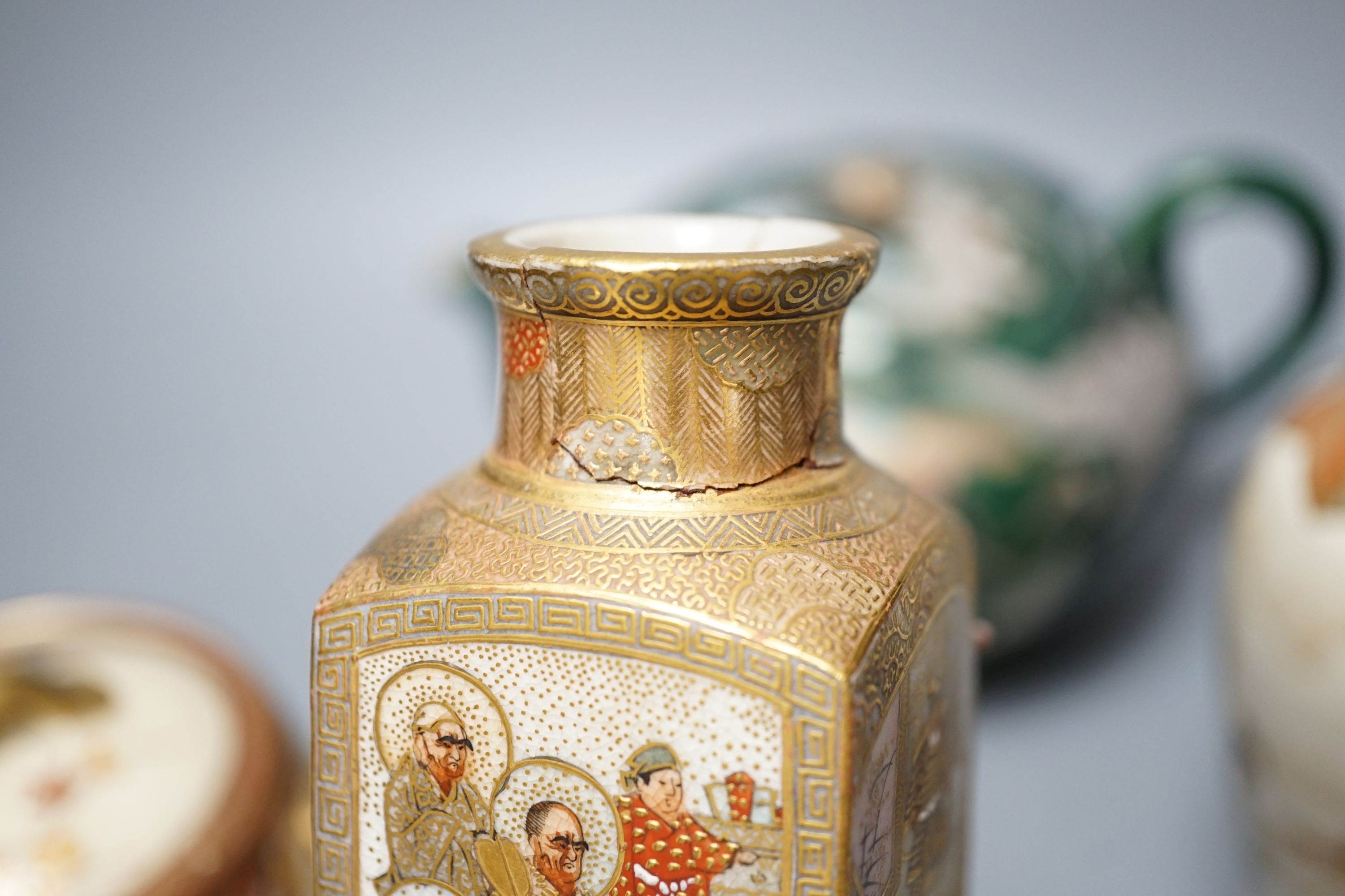 Japanese Satsuma and Fukagawa wares, Meiji period, teapot 10cm high